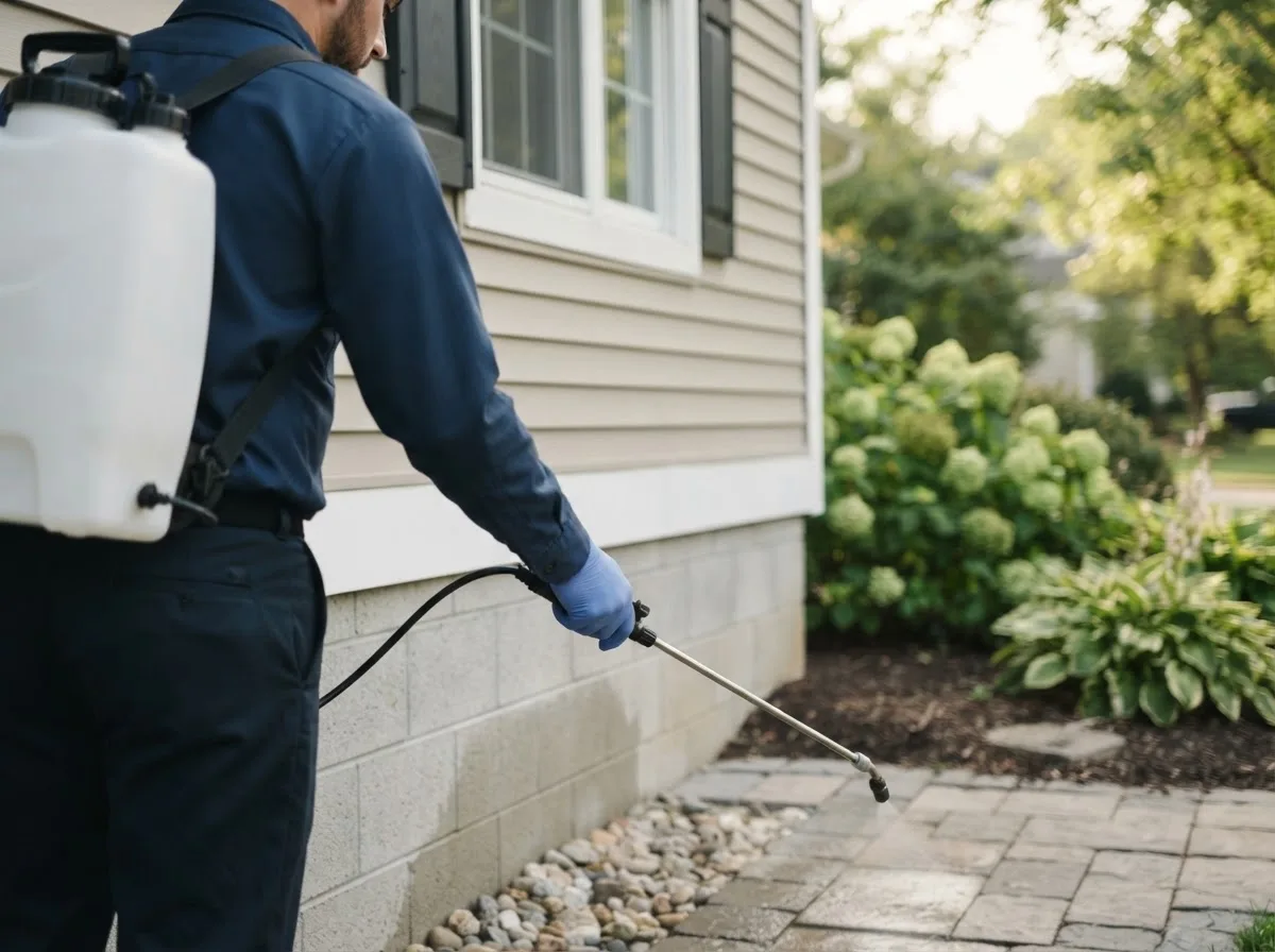 Pest control technician inspecting a home in Kanawha Falls, WV